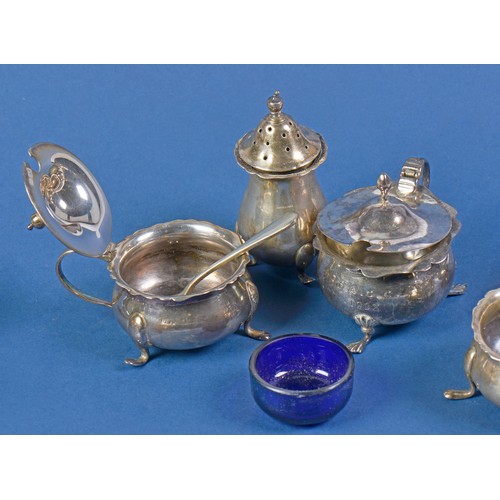 36 - A Silver Three Piece Cruet Set & other Silver items. Weighing: 249 grams.