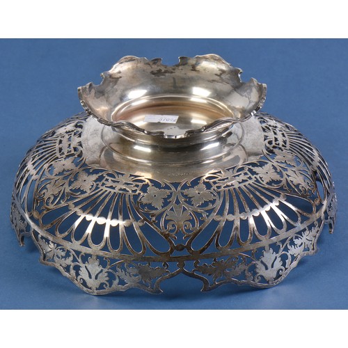 38 - A Silver Hand Pieced & decorated Rolling Scroll Dish on a shaped Pedestal Base by Edward Vaughn. She... 