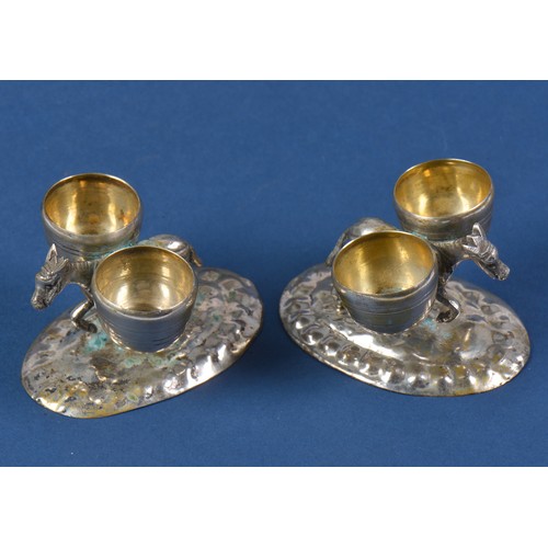 41 - A Pair of Chinese Silver Table Salt Cellars designed as Donkeys with Baskets. Marked MK80. Weighing:... 