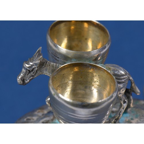 41 - A Pair of Chinese Silver Table Salt Cellars designed as Donkeys with Baskets. Marked MK80. Weighing:... 