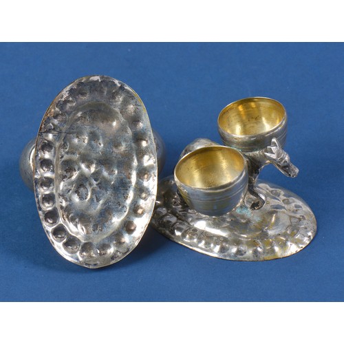 41 - A Pair of Chinese Silver Table Salt Cellars designed as Donkeys with Baskets. Marked MK80. Weighing:... 