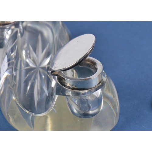 47 - A Silver mounted Cut Glass Desk Inkwell.