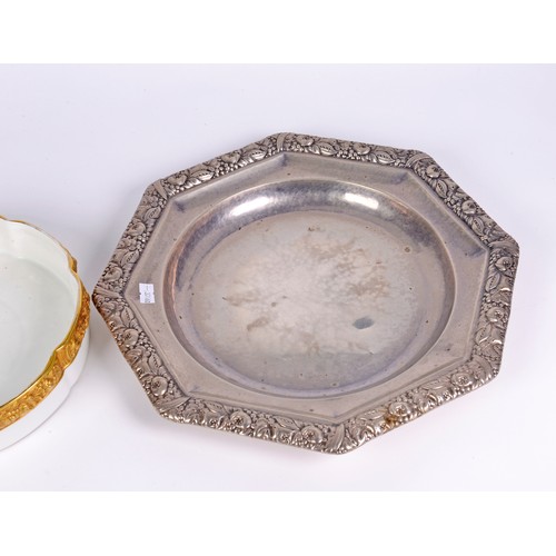 51 - A Posen German 800 marked Silver Serving Platter with embossed decoration. Weighing: 1037 grams. Alo... 