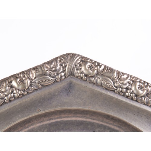 51 - A Posen German 800 marked Silver Serving Platter with embossed decoration. Weighing: 1037 grams. Alo... 