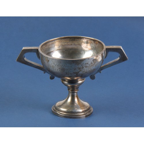 66 - A Two Handled Silver Sports Trophy engraved The Stratford on Avon Motorcycle Club 1913. Weighing: 14... 