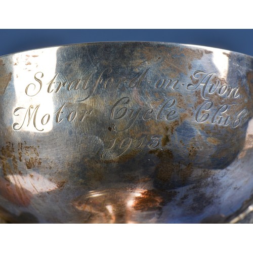 66 - A Two Handled Silver Sports Trophy engraved The Stratford on Avon Motorcycle Club 1913. Weighing: 14... 