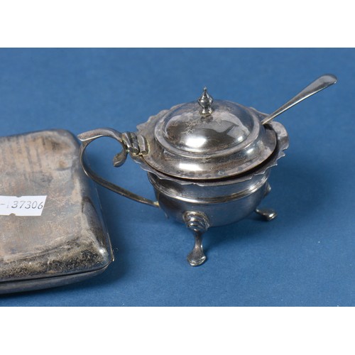 71 - A Silver Cigarette Case, a Mustard & Sifter Spoon. Weighing: 147 Grams.