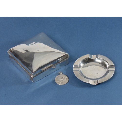 73 - A Silver Ashtray, Silver Cigarette Box & a Silver Royal Life Saving Society award of merit M.E. Patt... 