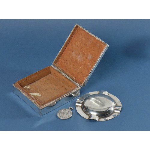 73 - A Silver Ashtray, Silver Cigarette Box & a Silver Royal Life Saving Society award of merit M.E. Patt... 