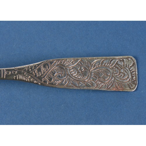 74 - A Dutch embossed Silver engraved Spoon. Weighing: 22 grams.