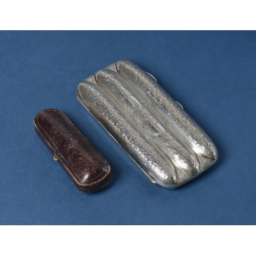 79 - A Silver engraved Cigar Case to take a 5inch Cigar with Piercer. Birmingham C. Weighing: 133 grams.