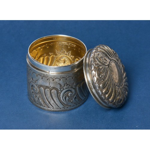 80 - A Silver Dressing Table Toilet Jar with embossed decoration. Chester A. Weighing: 86 grams.