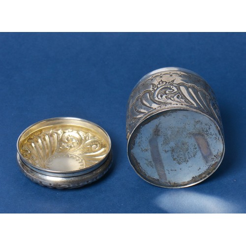 80 - A Silver Dressing Table Toilet Jar with embossed decoration. Chester A. Weighing: 86 grams.