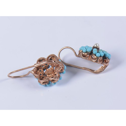 206 - A Pair of Blue Pearl Victorian designed Earrings set with Turquoise coloured & Pearl stones.