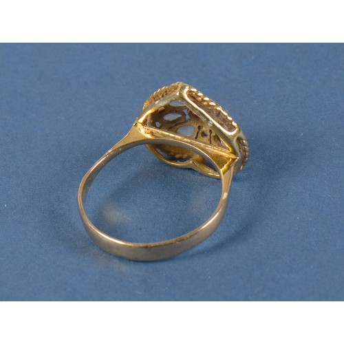 219 - An Indian Gold Ring in the shape of a Heart mounted with Rose cut Diamonds. Size: Q. Weighing: 4.6 g... 