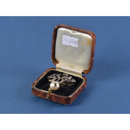 220 - A Victorian Gold Blister Pearl Pendent Brooch mounted with Diamonds & Rubies in a Bow shape in Box. ... 