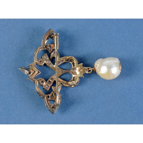 220 - A Victorian Gold Blister Pearl Pendent Brooch mounted with Diamonds & Rubies in a Bow shape in Box. ... 