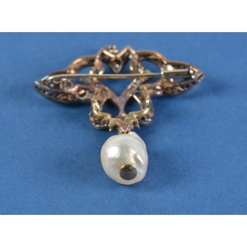 220 - A Victorian Gold Blister Pearl Pendent Brooch mounted with Diamonds & Rubies in a Bow shape in Box. ... 