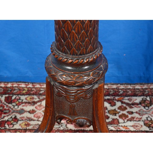 510 - A Carved Hardwood Pedestal Jardiniere Stand heavily Carved with Leaves, Scrolling out base & Spanish... 