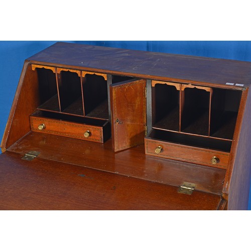 513 - An Edwardian Satin Wood Bureau with Marquetry & Barbers Pole inlay fitted with a Single Drawer & Cup... 