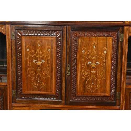 515 - A Late Victorian Marquetry & Ivory Coloured inlaid Drawing Room Sideboard with Open ends, turned Col... 