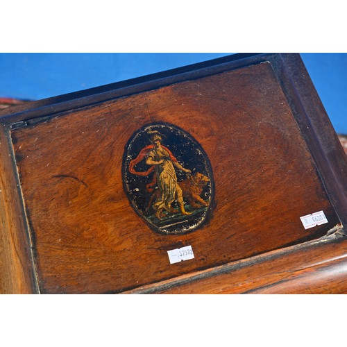 528 - A Regency Needlework Cabinet with a painted Top depicting Diane the Huntress on a turned & shaped ba... 