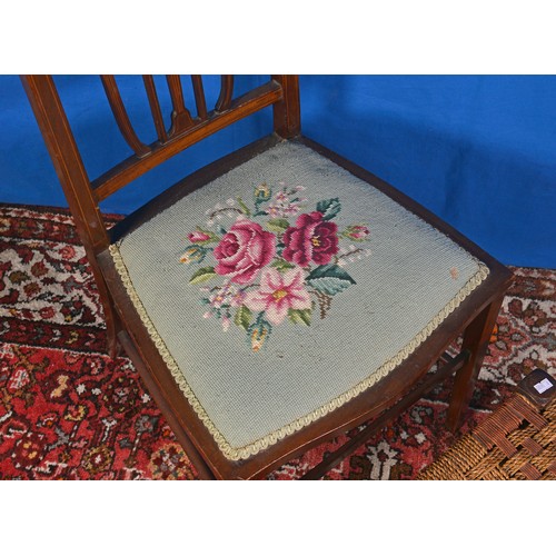 534 - A String Topped Stool & a Mahogany inlaid Bedroom Chair.