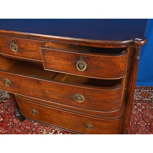 540 - A Georgian Mahogany Bow Front & Convex Cornered Scottish made Chest of Three Long & Two Short Drawer... 