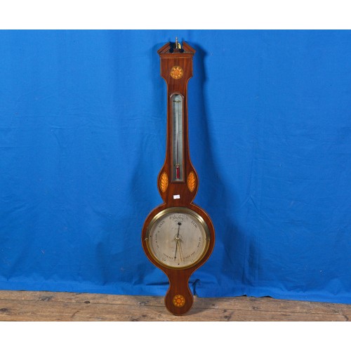 590 - A Victorian Banjo Barometer in a Mahogany Case with Sycamore Twin Shell & Wheel Decoration with a Ni... 