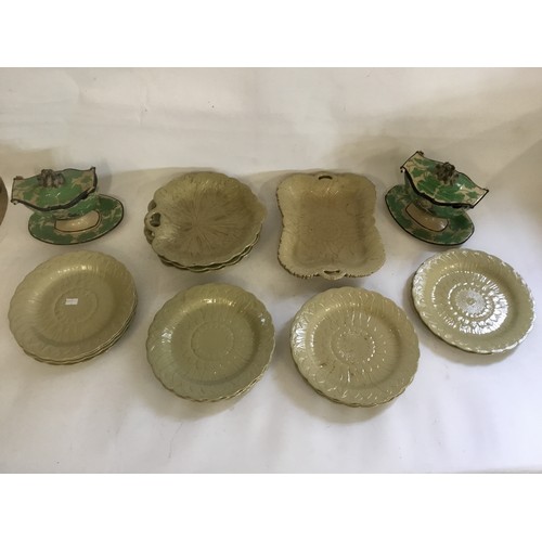 734 - A Wedgwood Leaf pattern Light Olive Green Glaze Desert Set consisting of Three Servers, Two Oblong, ... 