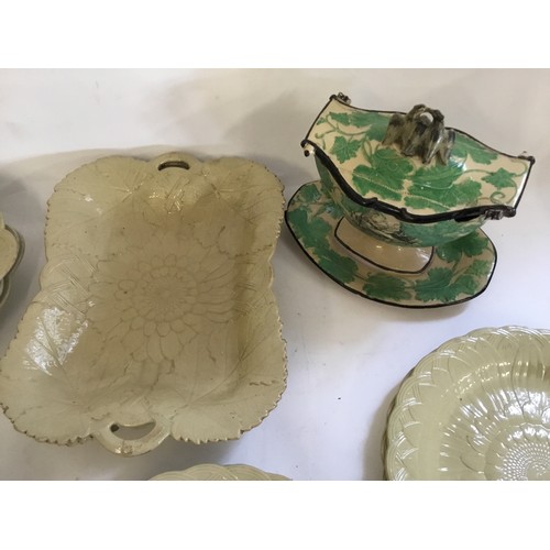 734 - A Wedgwood Leaf pattern Light Olive Green Glaze Desert Set consisting of Three Servers, Two Oblong, ... 