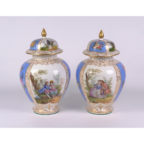 746 - A Pair of Helena Wolfsohn Dresden Ginger Jars & Covers decorated with Summer Flowers & Romantic Love... 