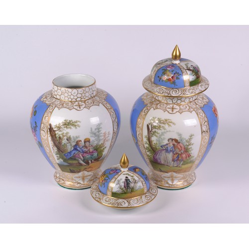 746 - A Pair of Helena Wolfsohn Dresden Ginger Jars & Covers decorated with Summer Flowers & Romantic Love... 