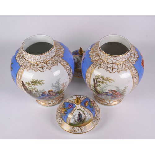 746 - A Pair of Helena Wolfsohn Dresden Ginger Jars & Covers decorated with Summer Flowers & Romantic Love... 