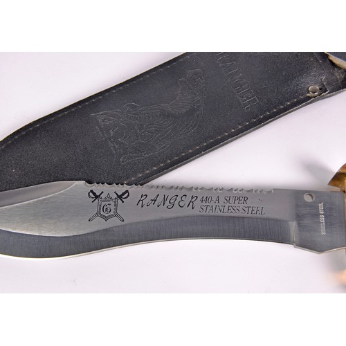 966 - A Ranger Brass Cased Hunting Knife in Scabbard.