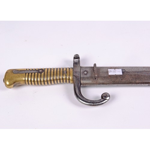 967 - A French Miliary Bayonet with a Brass Ribbed Handle & inscribed De Chat A Jullet 1871 in Scabbard st... 