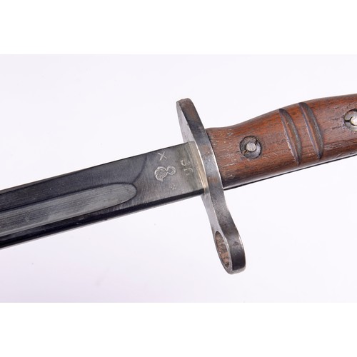 968 - A 1917 U.S. Bayonet in Polished Steel with a Wooden Handle.