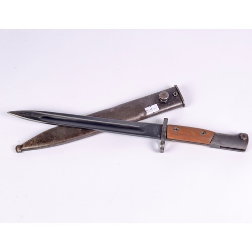 970 - A WWII Bayonet in a Metal Scabbard. No: 5795.