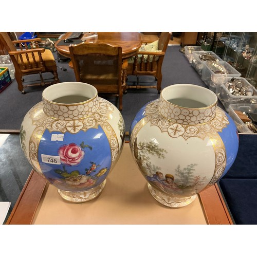 746 - A Pair of Helena Wolfsohn Dresden Ginger Jars & Covers decorated with Summer Flowers & Romantic Love... 