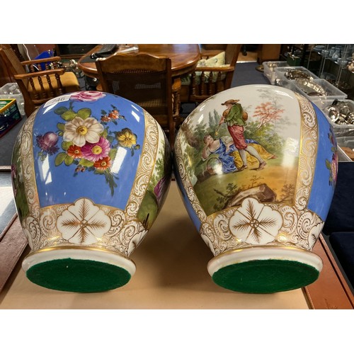 746 - A Pair of Helena Wolfsohn Dresden Ginger Jars & Covers decorated with Summer Flowers & Romantic Love... 