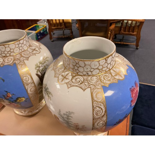 746 - A Pair of Helena Wolfsohn Dresden Ginger Jars & Covers decorated with Summer Flowers & Romantic Love... 