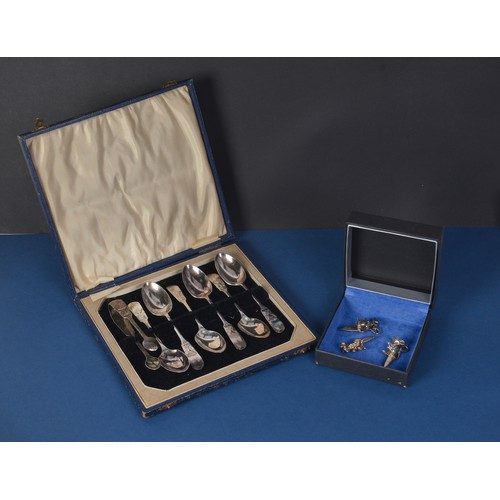 121 - A Set of Six Silver Plated Freemason's Tea Spoons & Tongs along with three Mice Cheese Sampling Fork... 