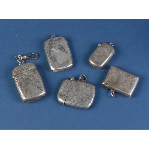 11 - Five Various Silver Vesta Cases with engraved decoration. Weighing: 84 grams.