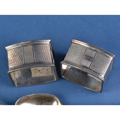 19 - A Set of Six Georgian Silver Tea Spoons & Two Silver Napkin Rings. Weighing: 144 Grams.
