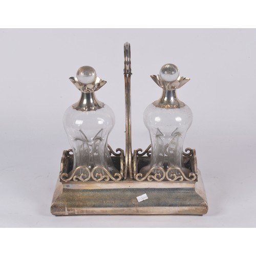 25 - A Lovely Late Victorian Silver Whisky Decanter Stand with a Loop Handle & Wirework decoration contai... 
