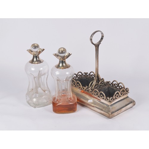 25 - A Lovely Late Victorian Silver Whisky Decanter Stand with a Loop Handle & Wirework decoration contai... 