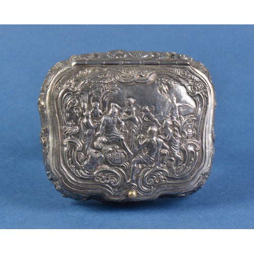 52 - A Dutch Silver Repousse & embossed Classical Scene decorated Snuff Box with a Gilt interior. Maker: ... 