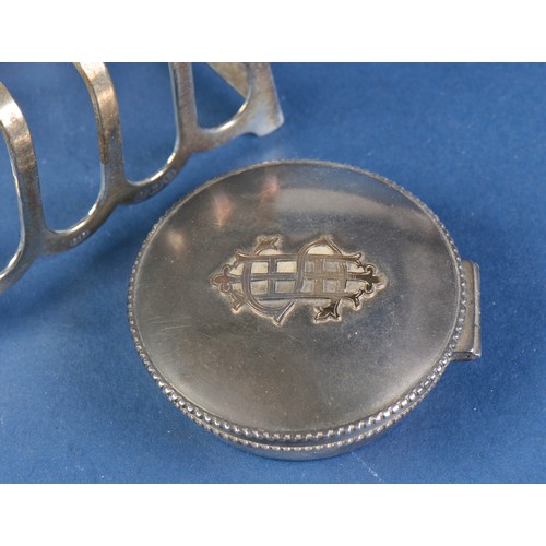 56 - A Silver Four Bar Toast Rack & a Wafer Box. Weighing: 97 grams.