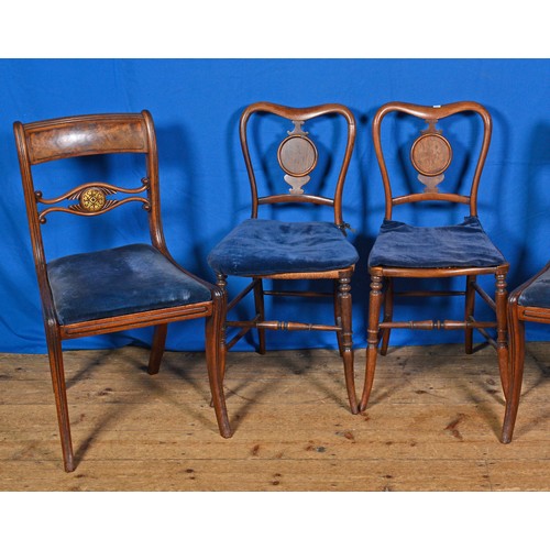 526 - A Pair of Regency Brass inlaid Dining Chairs & a Pair of Art Nouveau inlaid Backed Cane Seat Bedroom... 