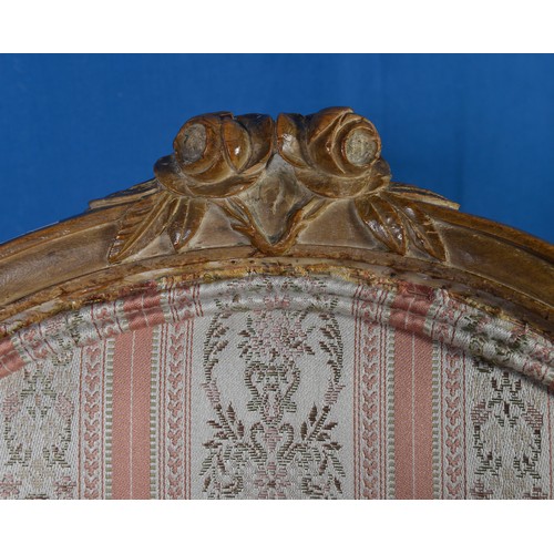 550 - A Beech Framed Fauteuil Chair with swept out padded arms, Fruit Carved Back, Fluted Legs & Shaped Ap... 